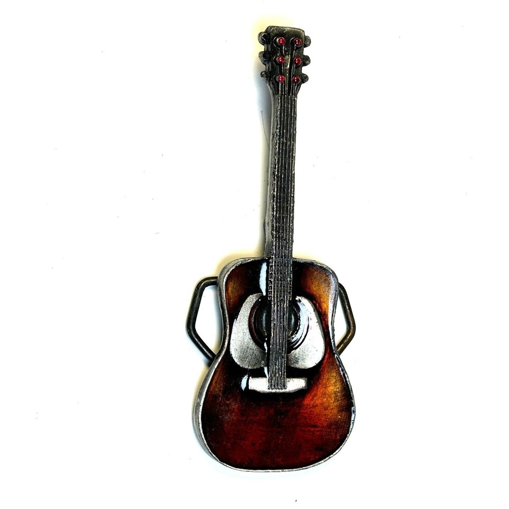 Vintage Guitar Belt Buckle 1970s Enamel Musician‎ Gift Country, Rock Nashville
